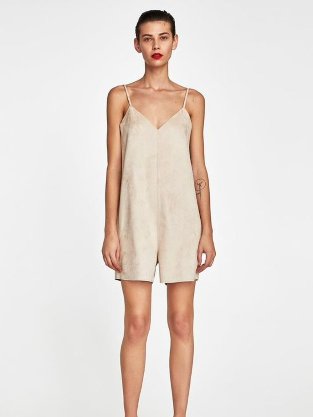 Zara Faux Suede Cream Spaghetti Strap Shorts Romper Women's Medium